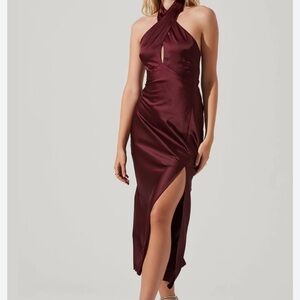 ASTR the label Marissa Satin Halterneck dress in burgundy
